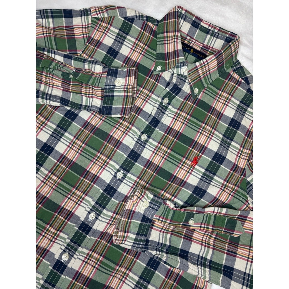 Ralph Lauren Long Sleeve Button Down Shirt Men's Medium Green Plaid Lined
